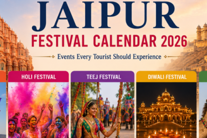 "Jaipur Festival Calendar 2026 with Rajasthan's top cultural festivals and iconic landmarks."