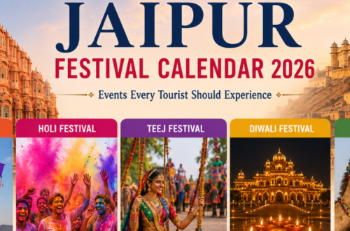 "Jaipur Festival Calendar 2026 with Rajasthan's top cultural festivals and iconic landmarks."