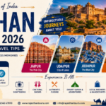 Rajasthan Tour Packages 2026 creative travel banner showcasing royal cities, desert safaris, and cultural experiences