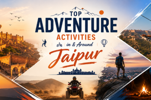 Adventure activities in Jaipur including ziplining, hot air ballooning, trekking, camping, and rock climbing near Amber Fort.